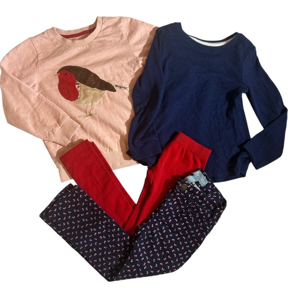 NWOT/EUC gap rosebud jeans, floral bird appliqué pullover, top & leggings 4t